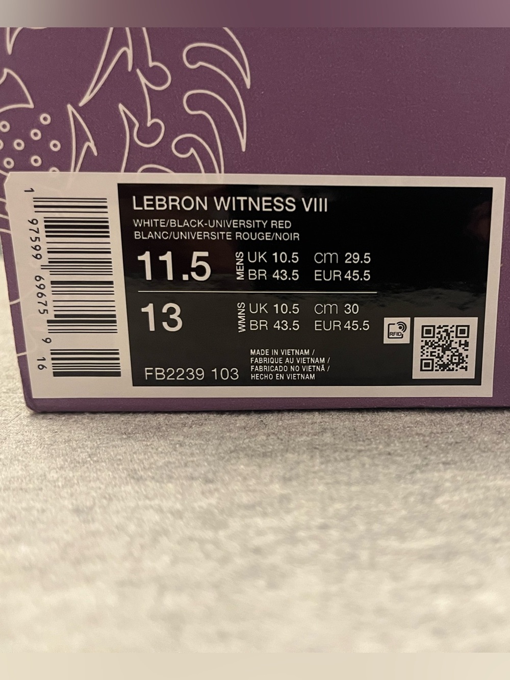 Nike Lebron Witness VIII White Black Red Men's Shoe Size 11.5 FB2239-103 - Picture 11 of 12